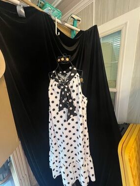 SHEIN Black and White Polka Dot Tie-Neck Dress